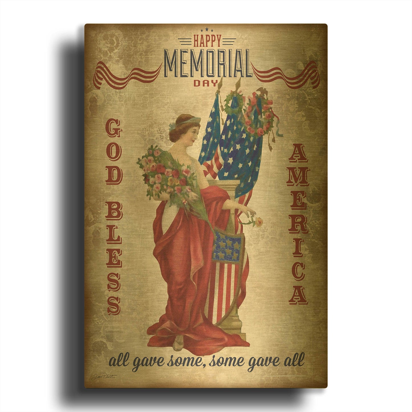 'Retro Patriotic B' By Jean Plout Gold Metal Wall Art