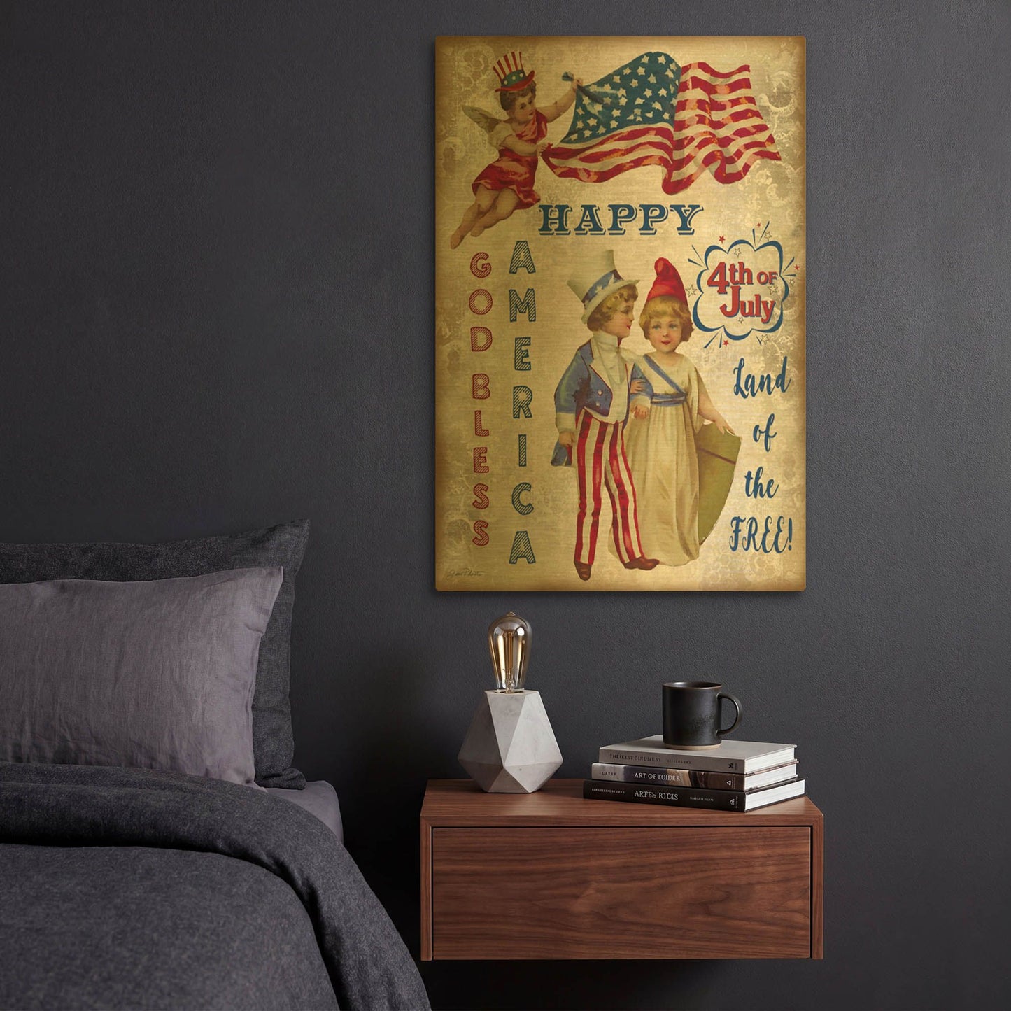 'Retro Patriotic C' By Jean Plout Gold Metal Wall Art