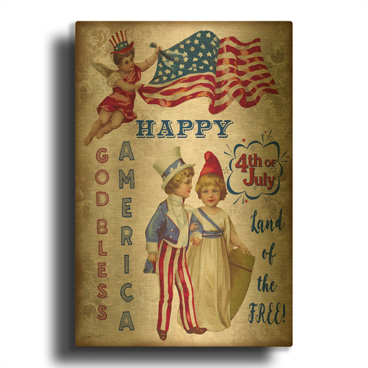 'Retro Patriotic C' By Jean Plout Gold Metal Wall Art