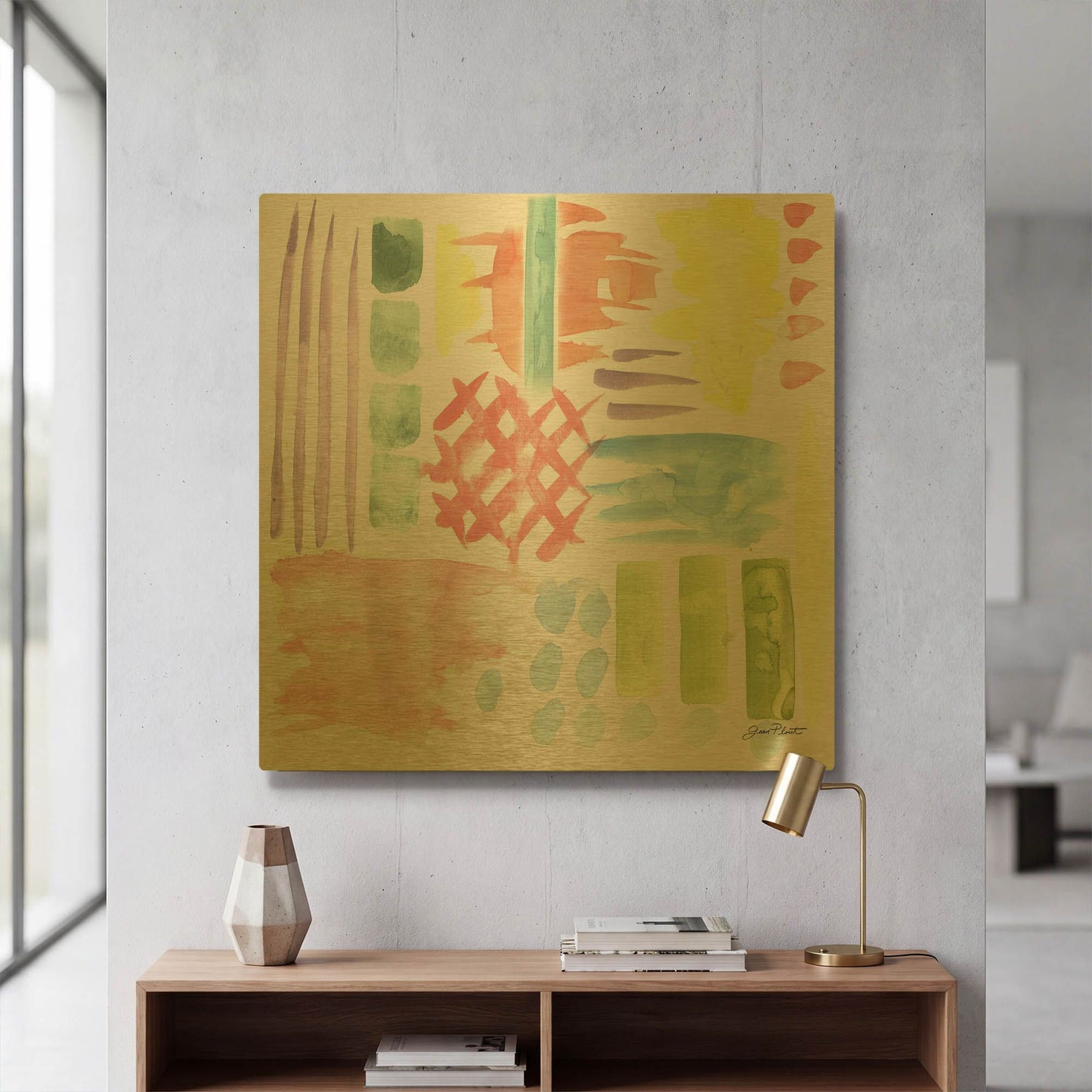 'Retro Watercolor Pattern B' By Jean Plout Gold Metal Wall Art