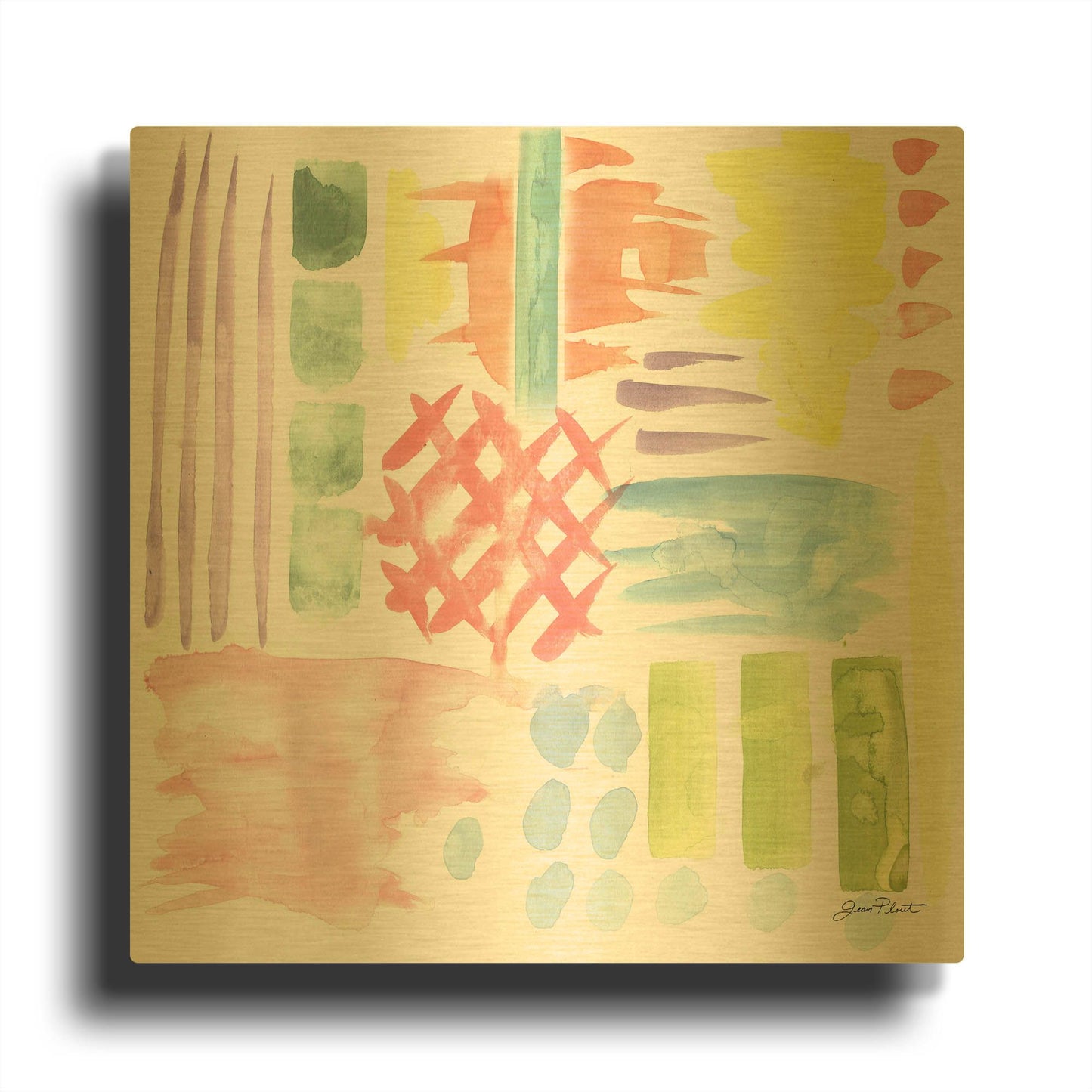 'Retro Watercolor Pattern B' By Jean Plout Gold Metal Wall Art