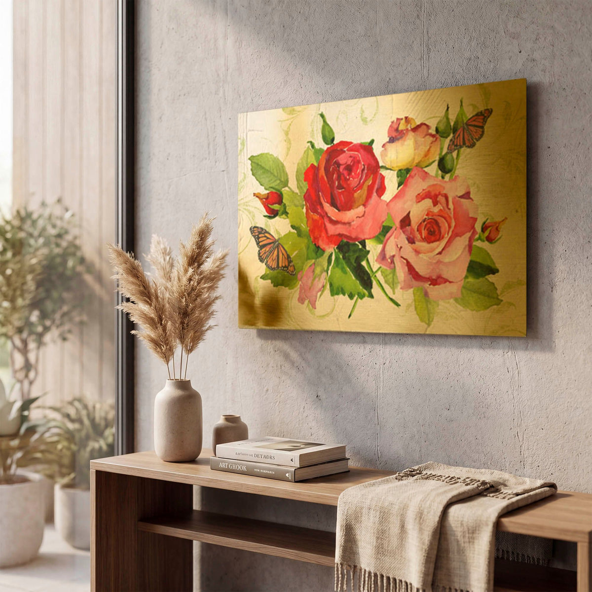 'Romantic Red Roses' By Jean Plout Gold Metal Wall Art