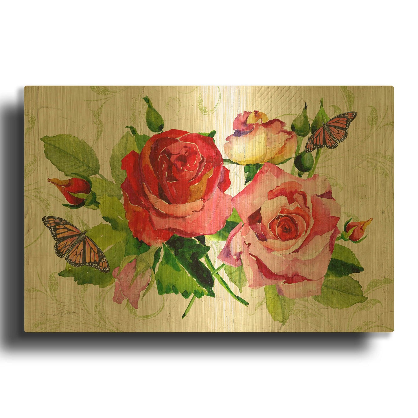 'Romantic Red Roses' By Jean Plout Gold Metal Wall Art