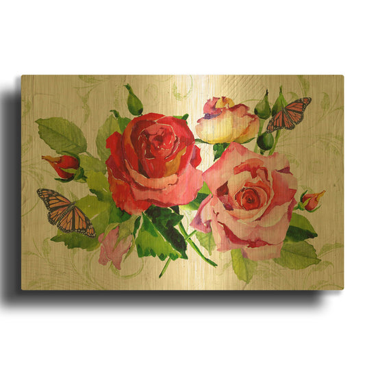 'Romantic Red Roses' By Jean Plout Gold Metal Wall Art