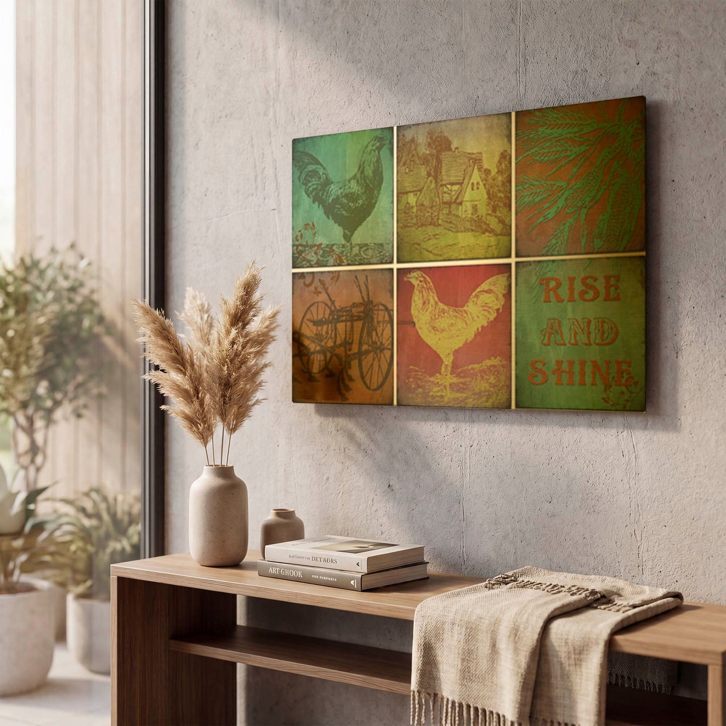 'Rooster Set 0f 6' By Jean Plout Gold Metal Wall Art