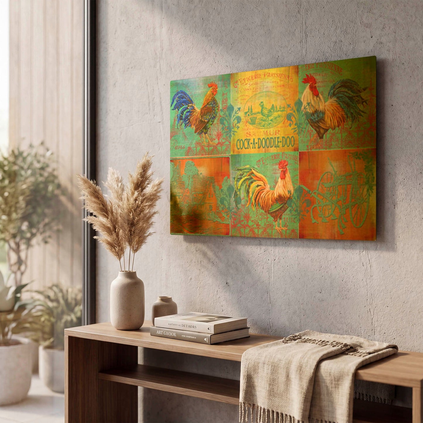 'Rooster Set 2' By Jean Plout Gold Metal Wall Art