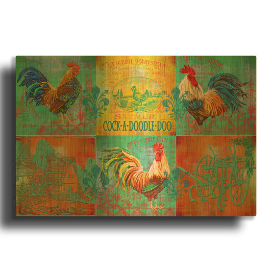 'Rooster Set 2' By Jean Plout Gold Metal Wall Art