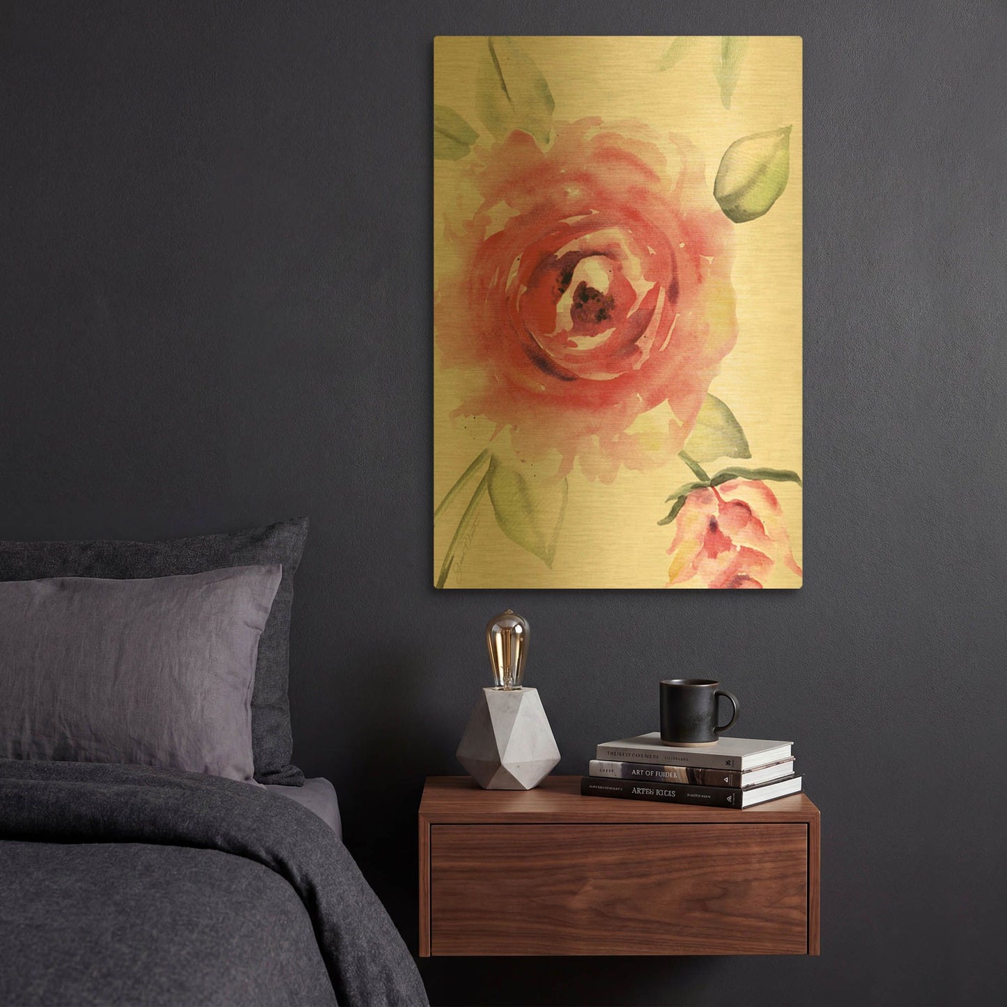 'Rosey Garden A' By Jean Plout Gold Metal Wall Art