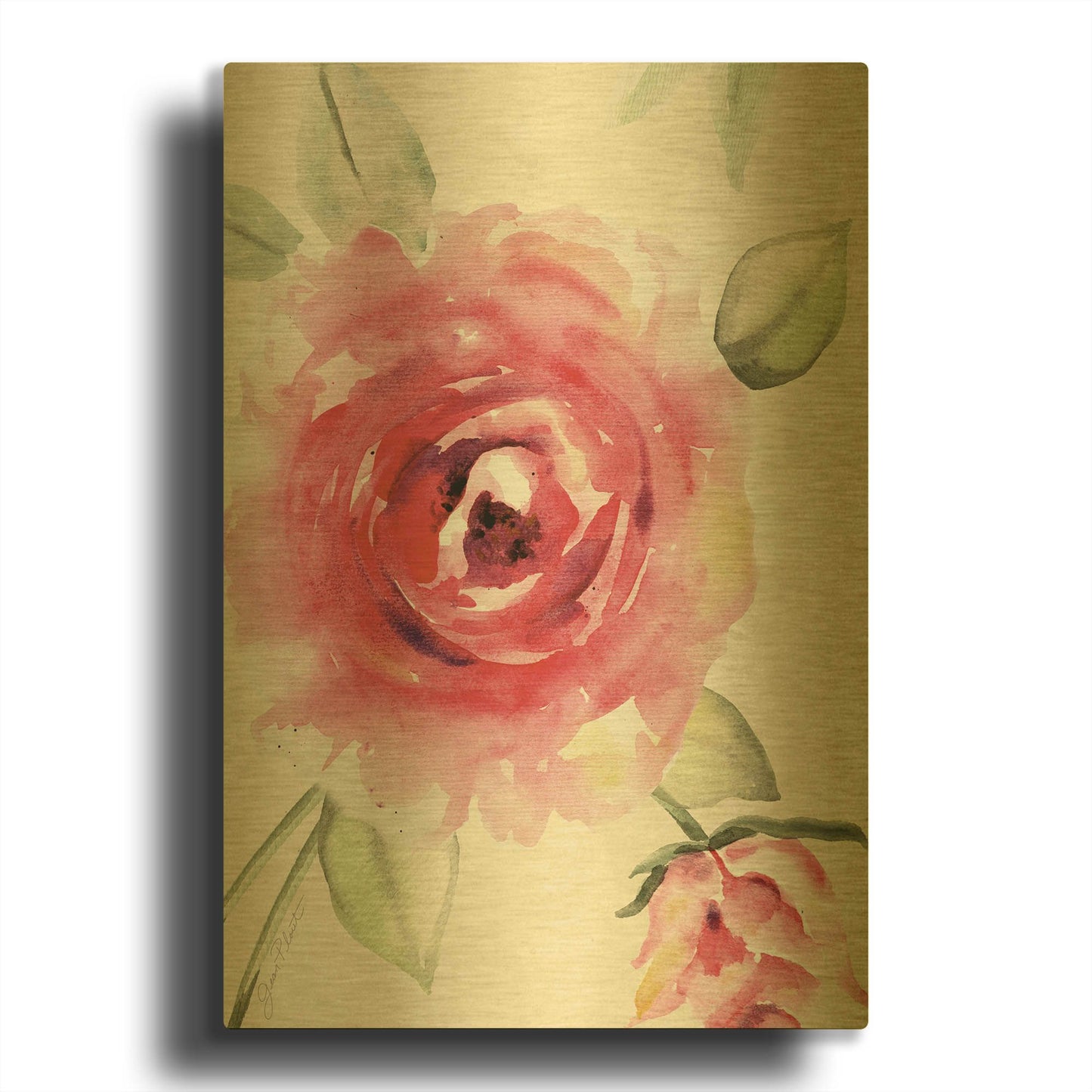 'Rosey Garden A' By Jean Plout Gold Metal Wall Art