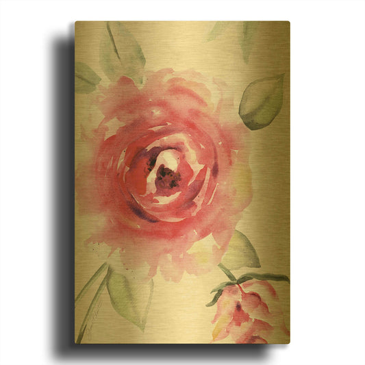 'Rosey Garden A' By Jean Plout Gold Metal Wall Art