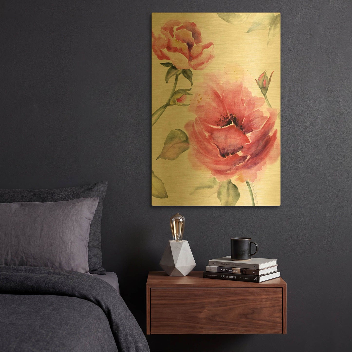 'Rosey Garden B' By Jean Plout Gold Metal Wall Art