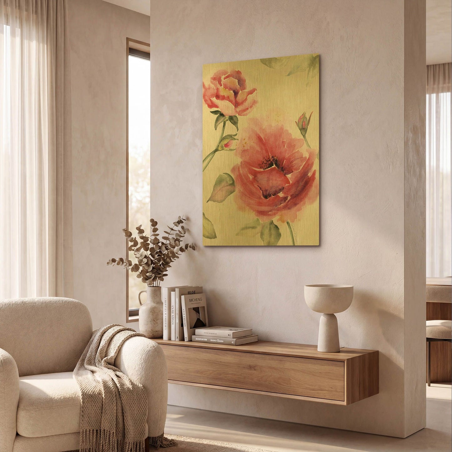 'Rosey Garden B' By Jean Plout Gold Metal Wall Art