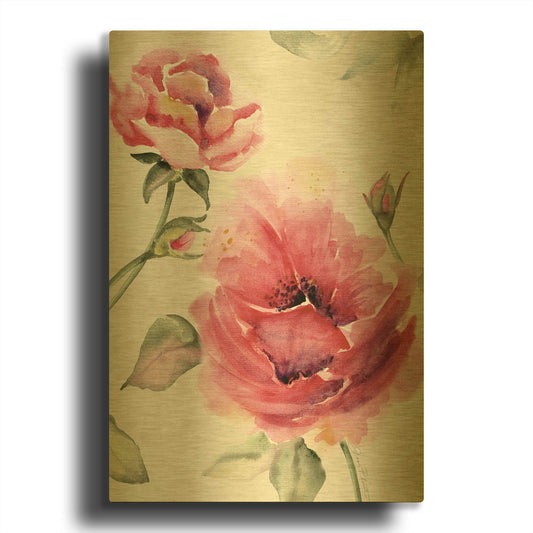 'Rosey Garden B' By Jean Plout Gold Metal Wall Art