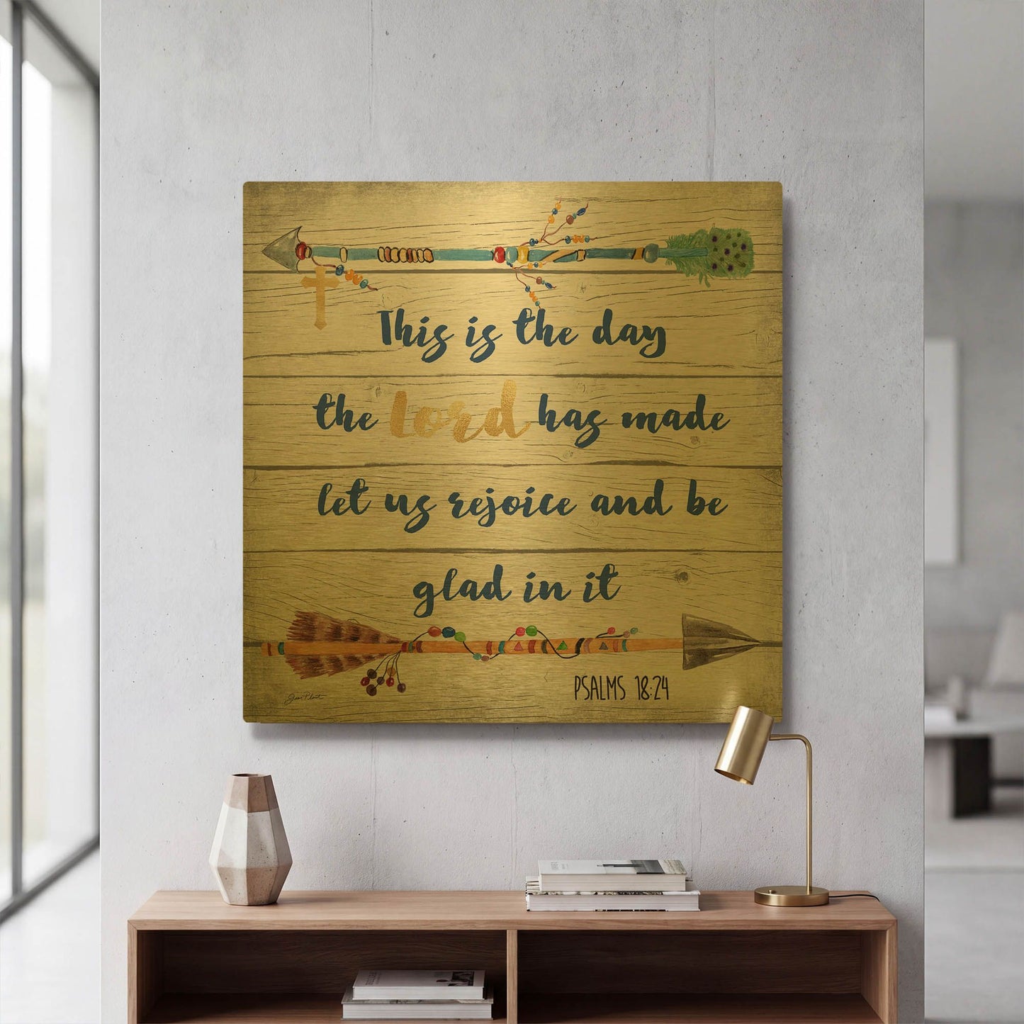 'Rustic Bible Verse A' By Jean Plout Gold Metal Wall Art