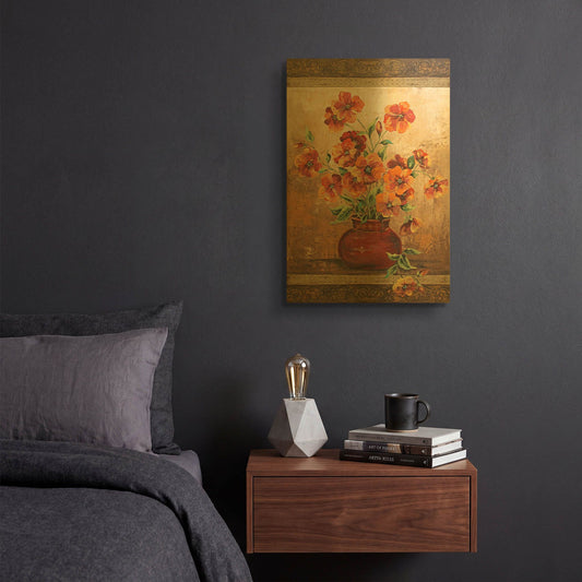 'Rustic Red Poppies' By Jean Plout Gold Metal Wall Art