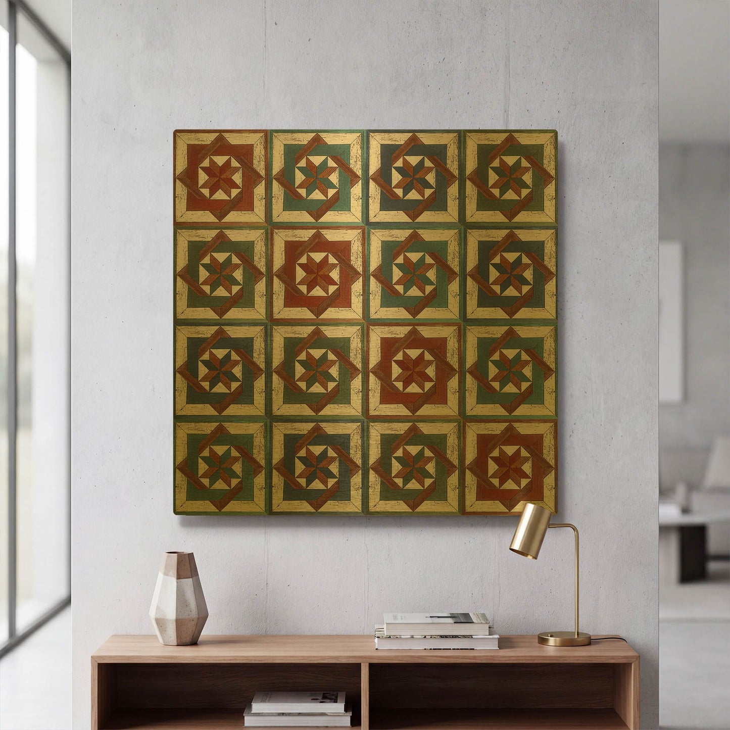 'Rustic Star Wood Barn Quilt F' By Jean Plout Gold Metal Wall Art