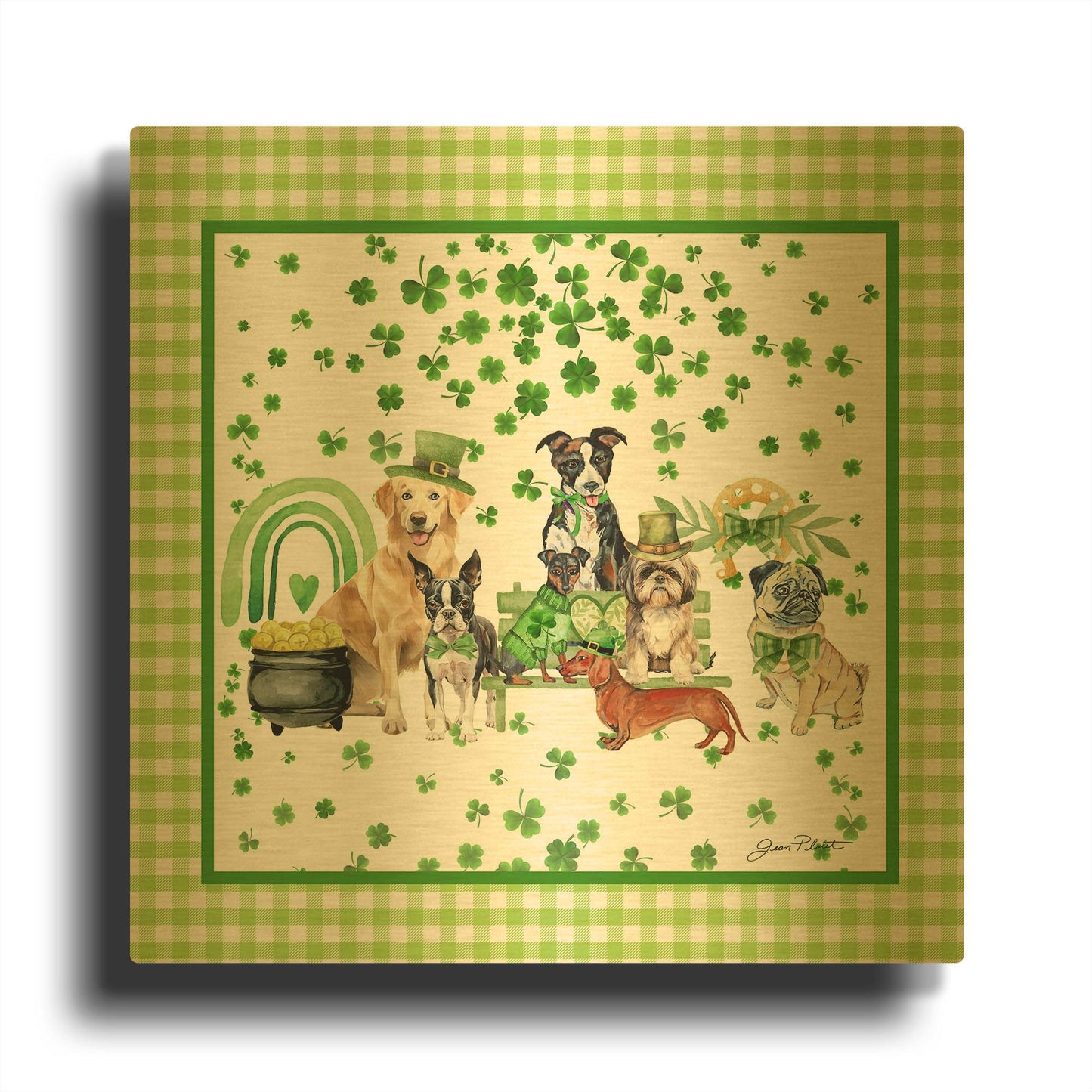 'Saint Patrick Dogs A1' By Jean Plout Gold Metal Wall Art