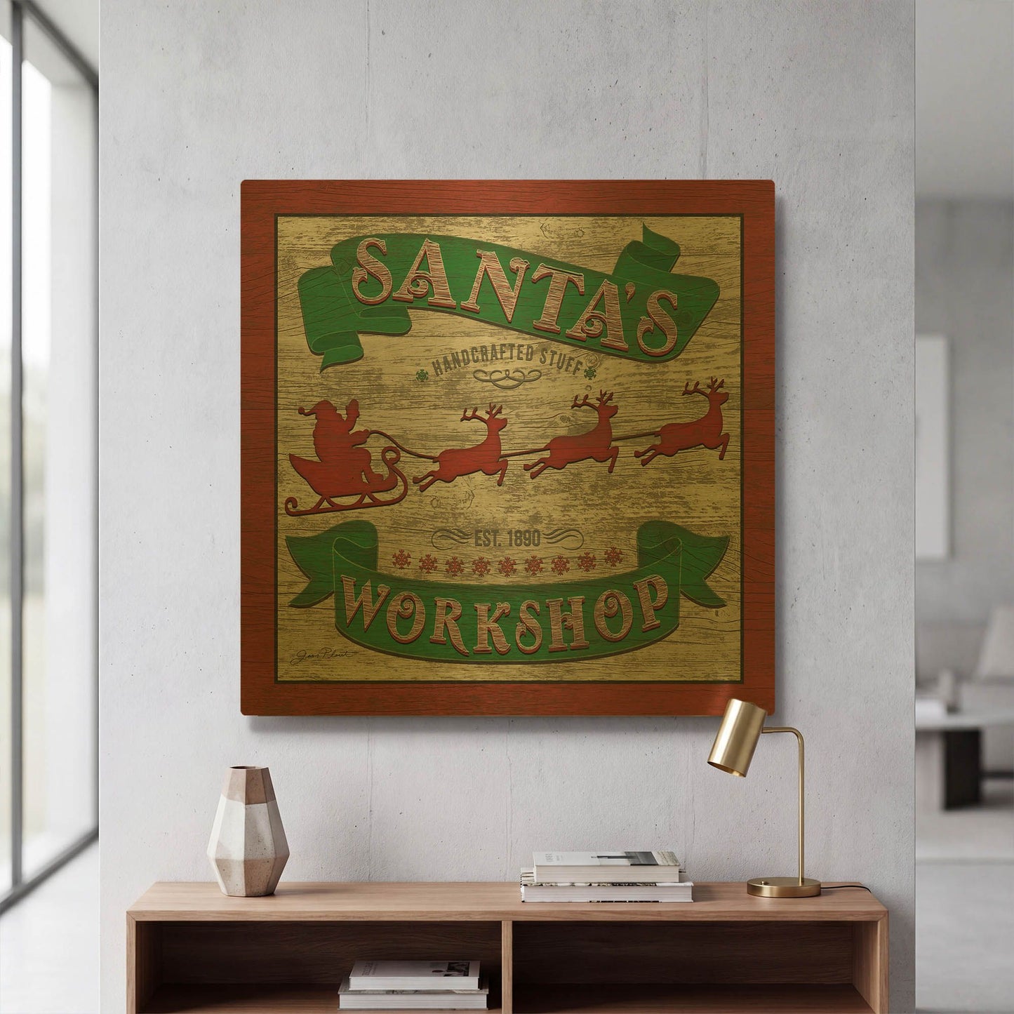 'Santa's Workshop' By Jean Plout Gold Metal Wall Art