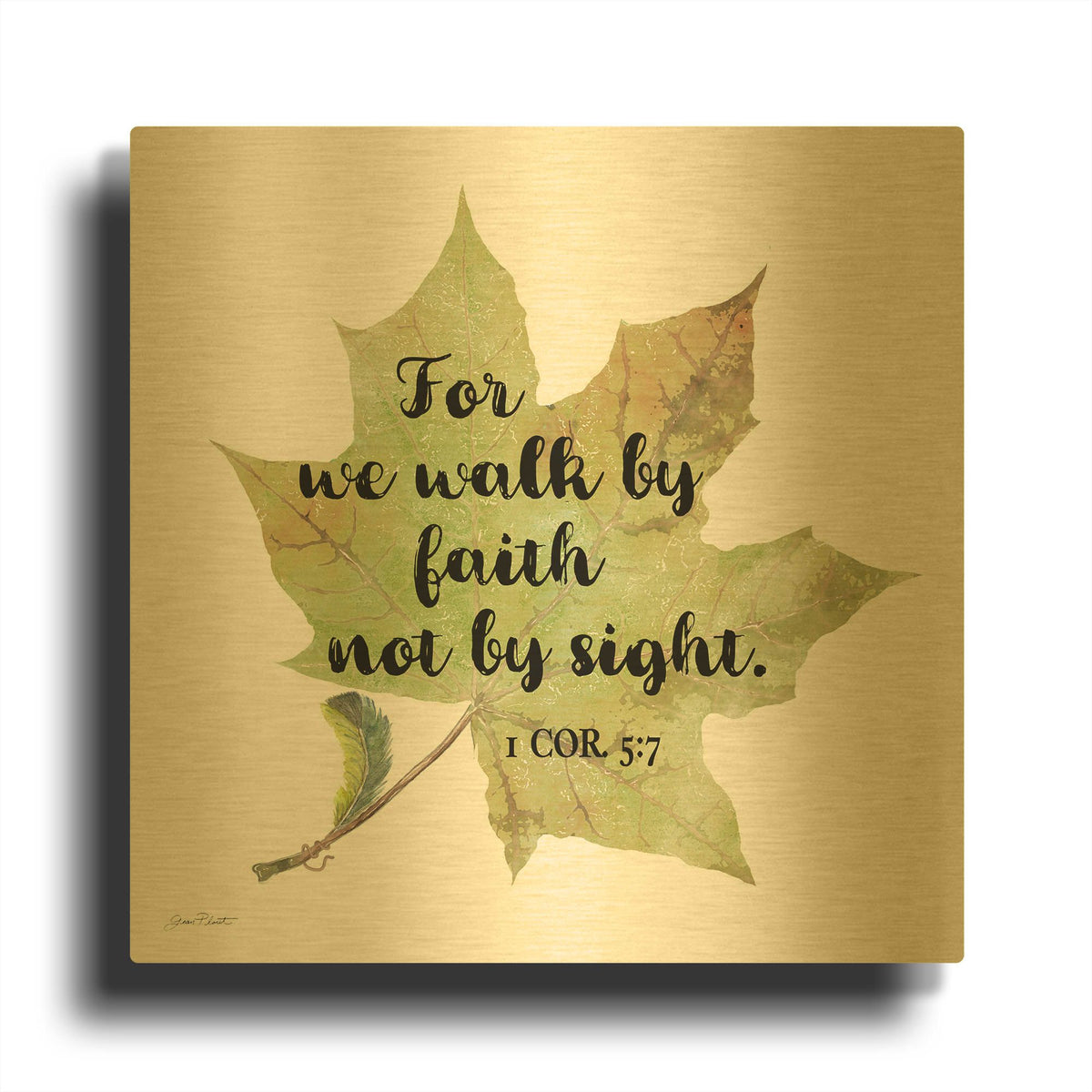 'Scripture Leaf A' By Jean Plout Gold Metal Wall Art
