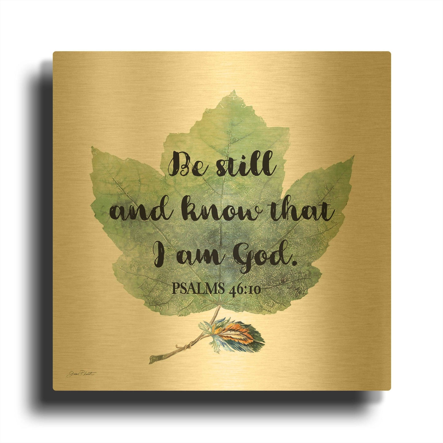 'Scripture Leaf B' By Jean Plout Gold Metal Wall Art