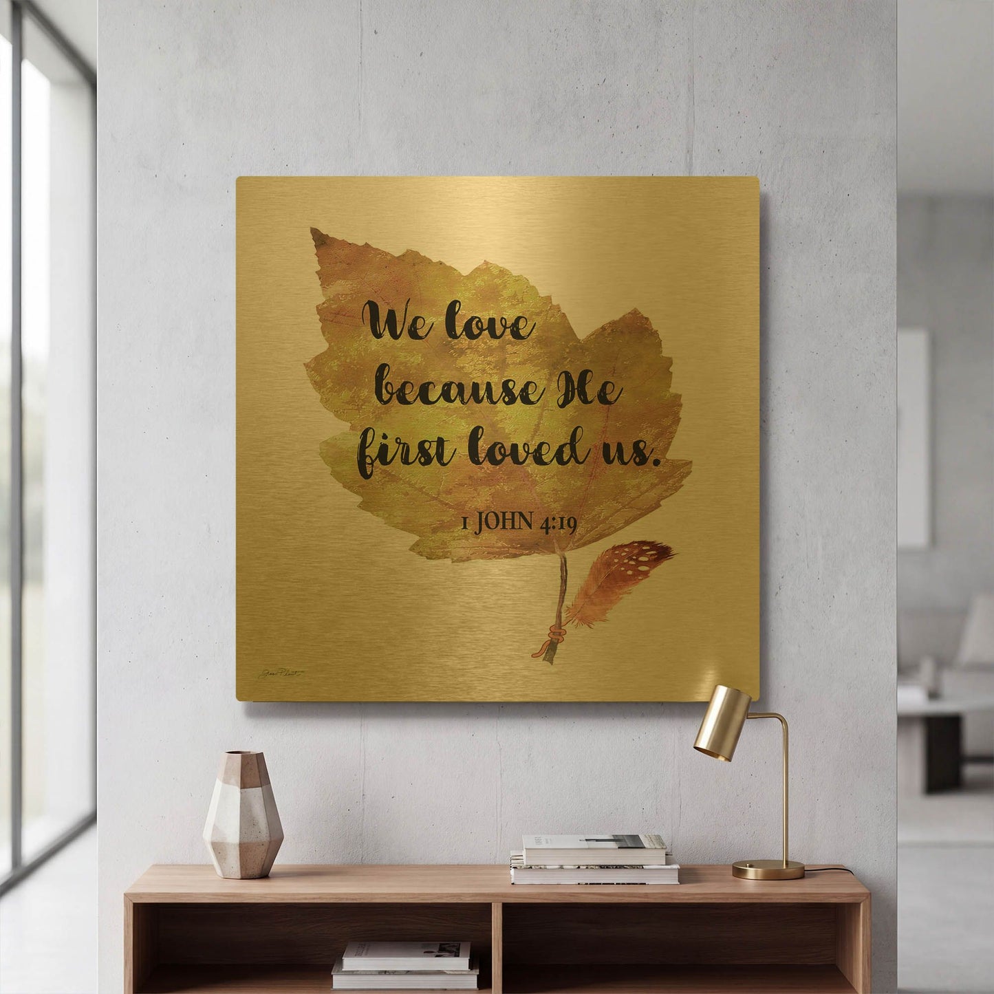 'Scripture Leaf C' By Jean Plout Gold Metal Wall Art