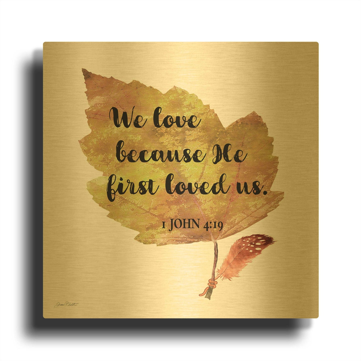 'Scripture Leaf C' By Jean Plout Gold Metal Wall Art
