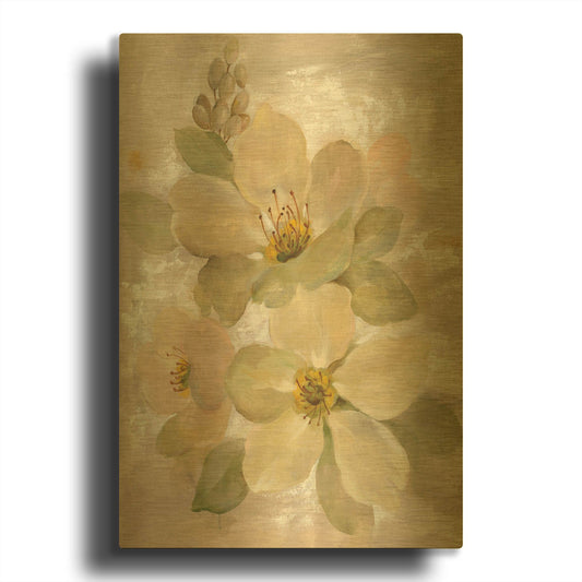 'White on White Floral I' By Silvia Vassileva Gold Metal Wall Art