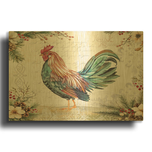 'Seasonal Rooster 13' By Jean Plout Gold Metal Wall Art