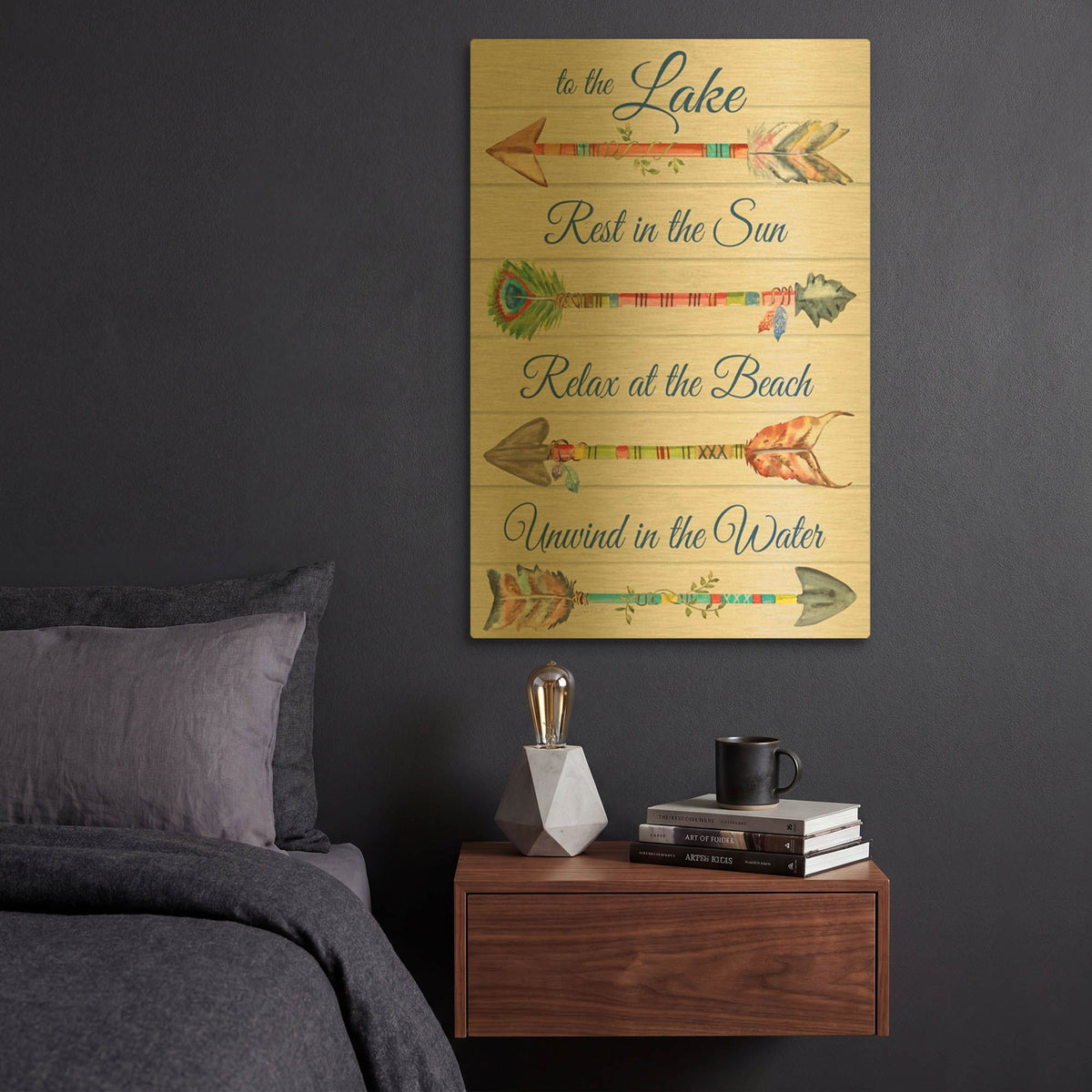 'Sentimental Arrows Lake' By Jean Plout Gold Metal Wall Art