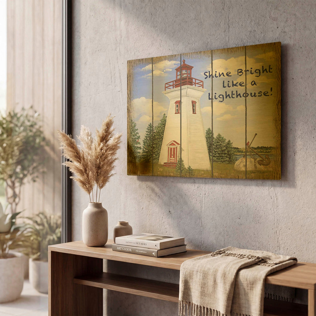 'Shine Bright Lighthouse' By Jean Plout Gold Metal Wall Art