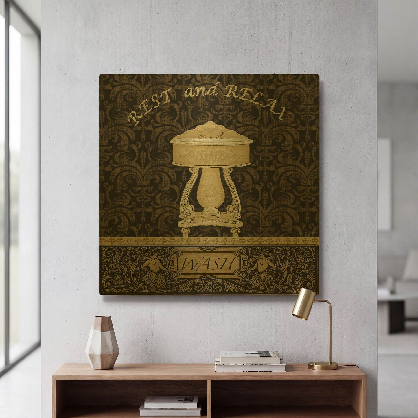 'Sink A' By Jean Plout Gold Metal Wall Art