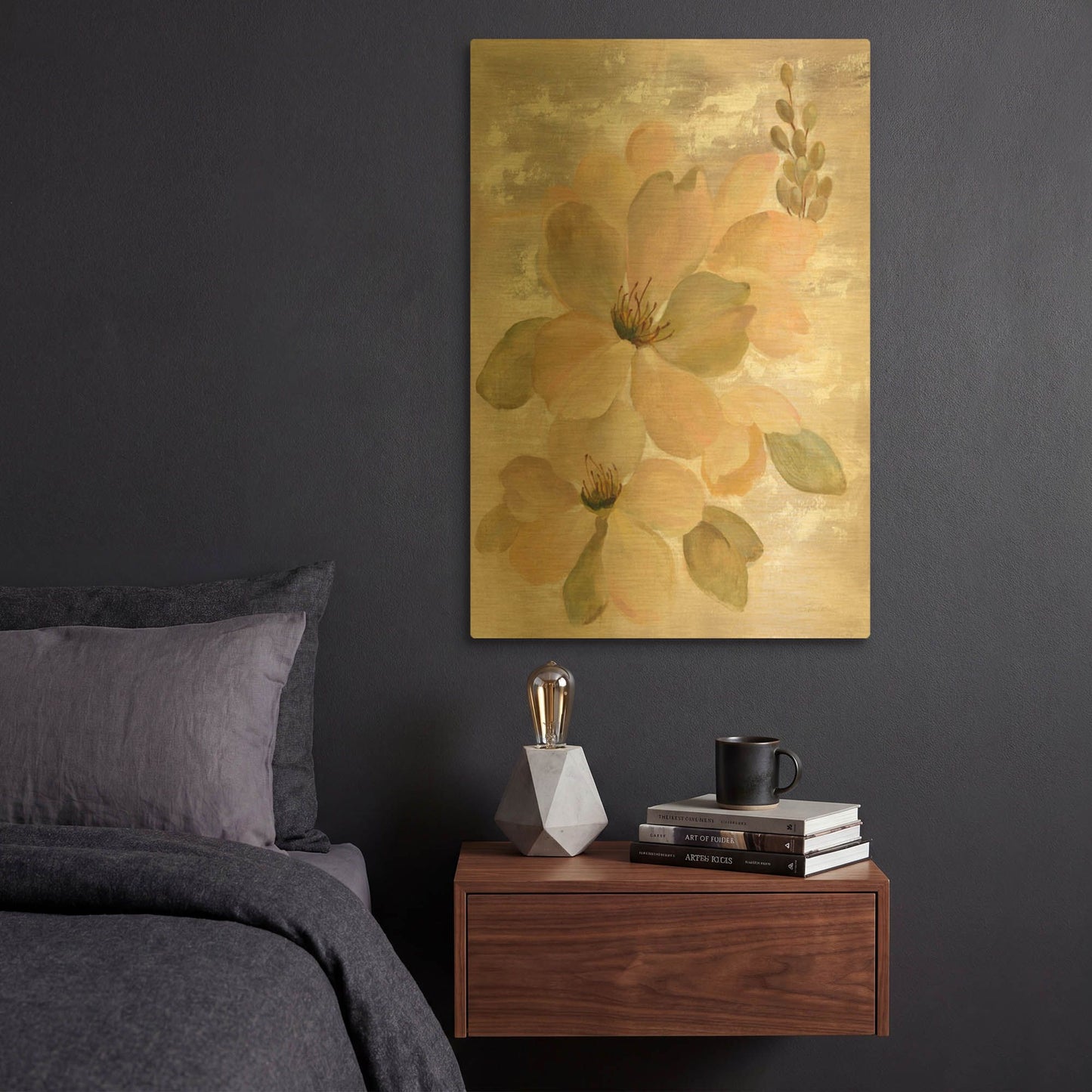'White on White Floral II' By Silvia Vassileva Gold Metal Wall Art
