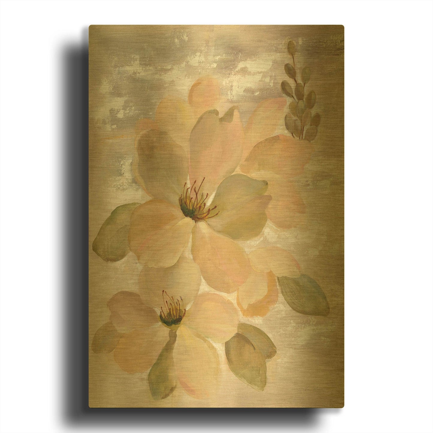 'White on White Floral II' By Silvia Vassileva Gold Metal Wall Art