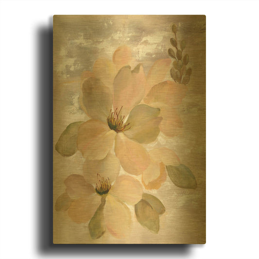 'White on White Floral II' By Silvia Vassileva Gold Metal Wall Art