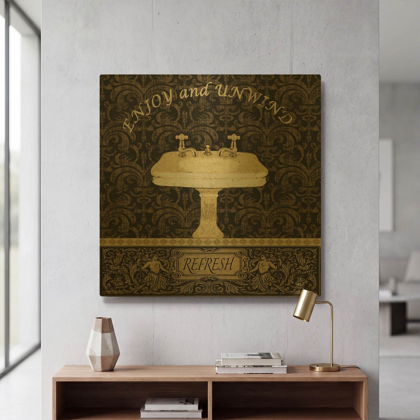 'Sink B' By Jean Plout Gold Metal Wall Art