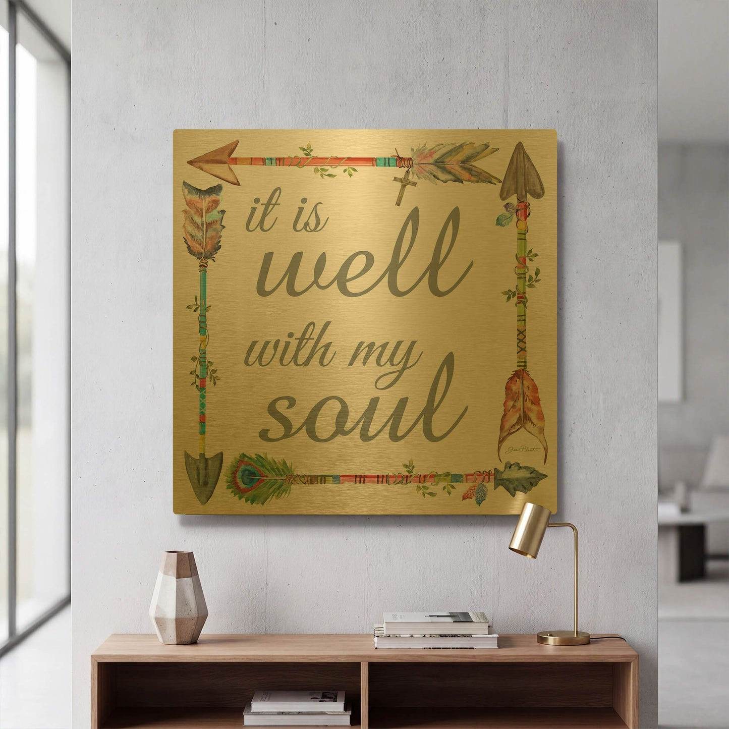'Spiritual Arrows C' By Jean Plout Gold Metal Wall Art