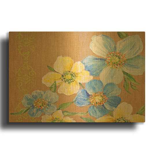 'Spring Florals On Burlap A' By Jean Plout Gold Metal Wall Art