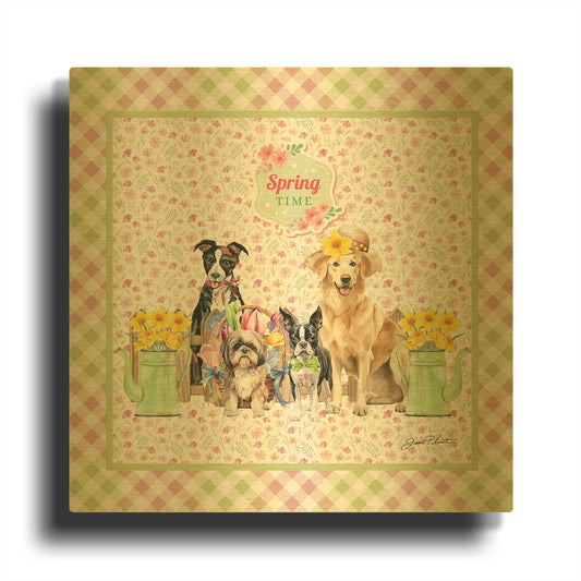 'Springtime Dogs A1' By Jean Plout Gold Metal Wall Art