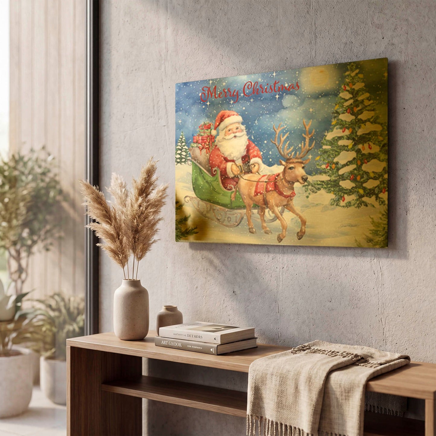 'Starry Night Christmas With Santa 5324' By Jean Plout Gold Metal Wall Art