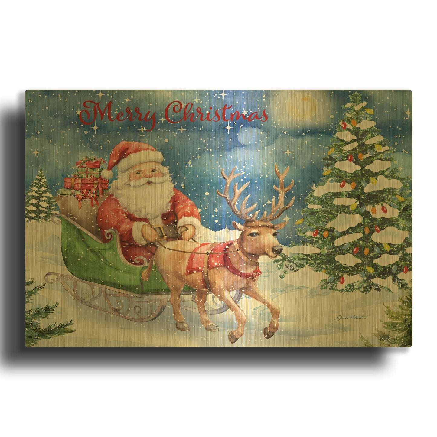 'Starry Night Christmas With Santa 5324' By Jean Plout Gold Metal Wall Art