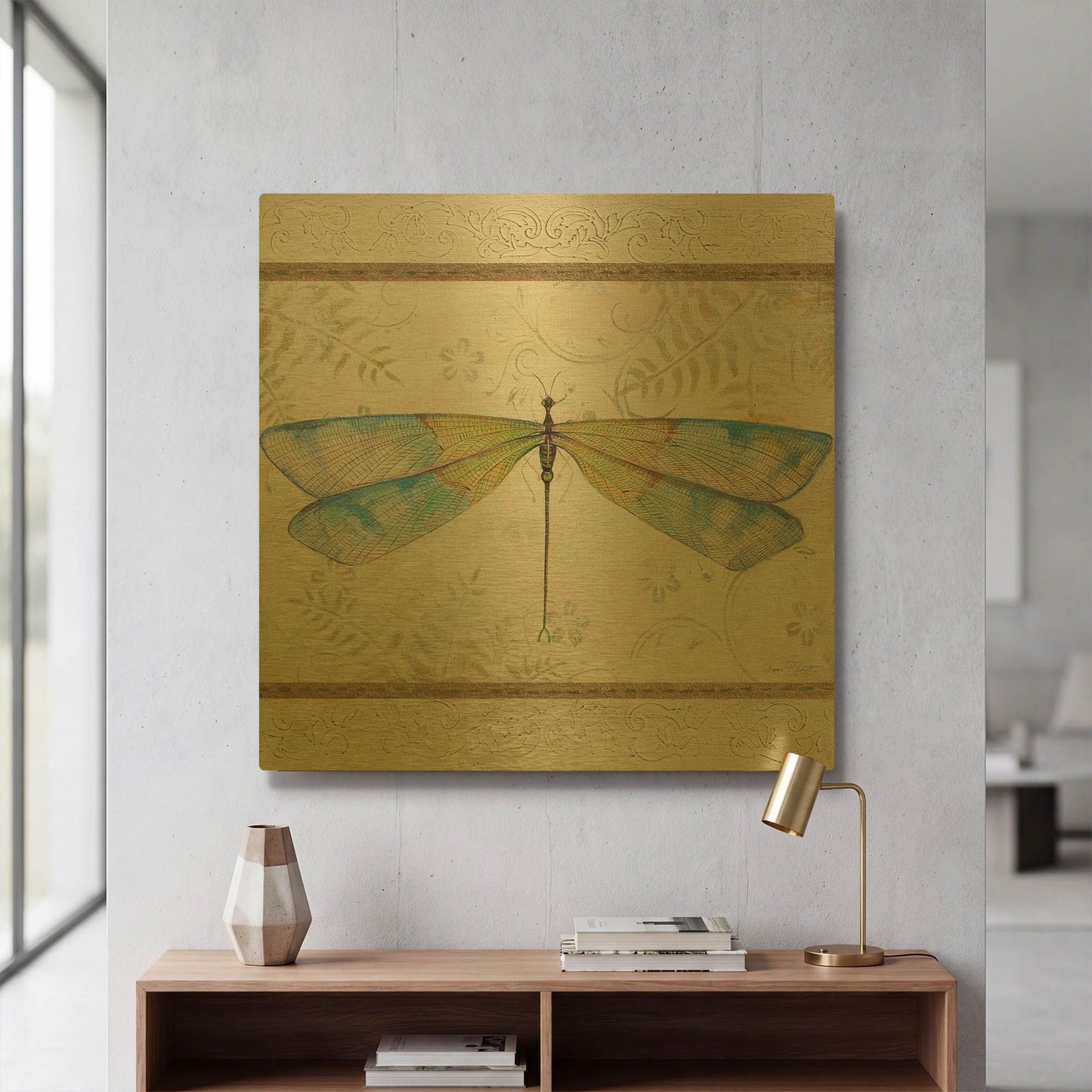 'Summer Dragonfly 1' By Jean Plout Gold Metal Wall Art
