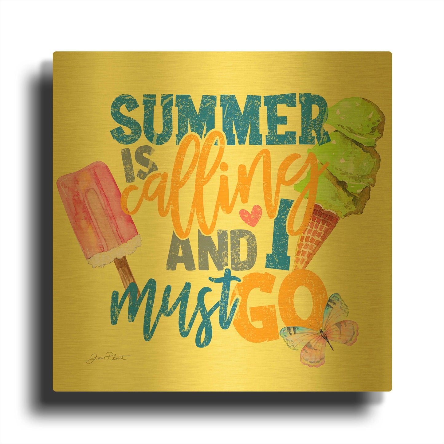 'Summer Fun A' By Jean Plout Gold Metal Wall Art