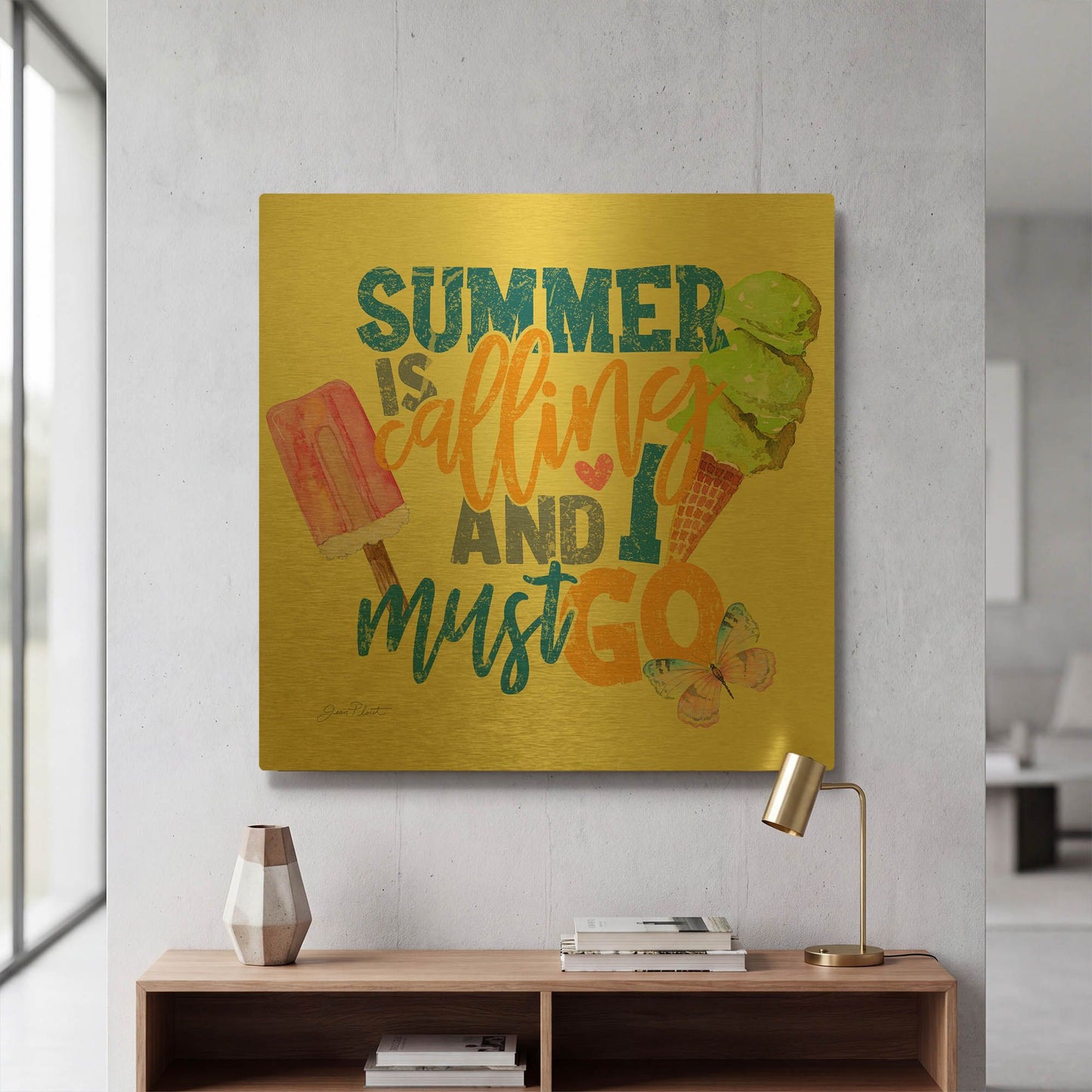 'Summer Fun A' By Jean Plout Gold Metal Wall Art