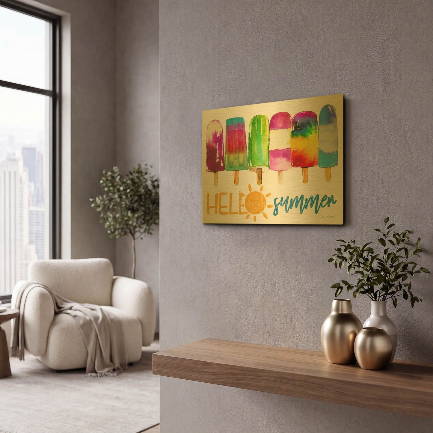 'Summer Fun C' By Jean Plout Gold Metal Wall Art