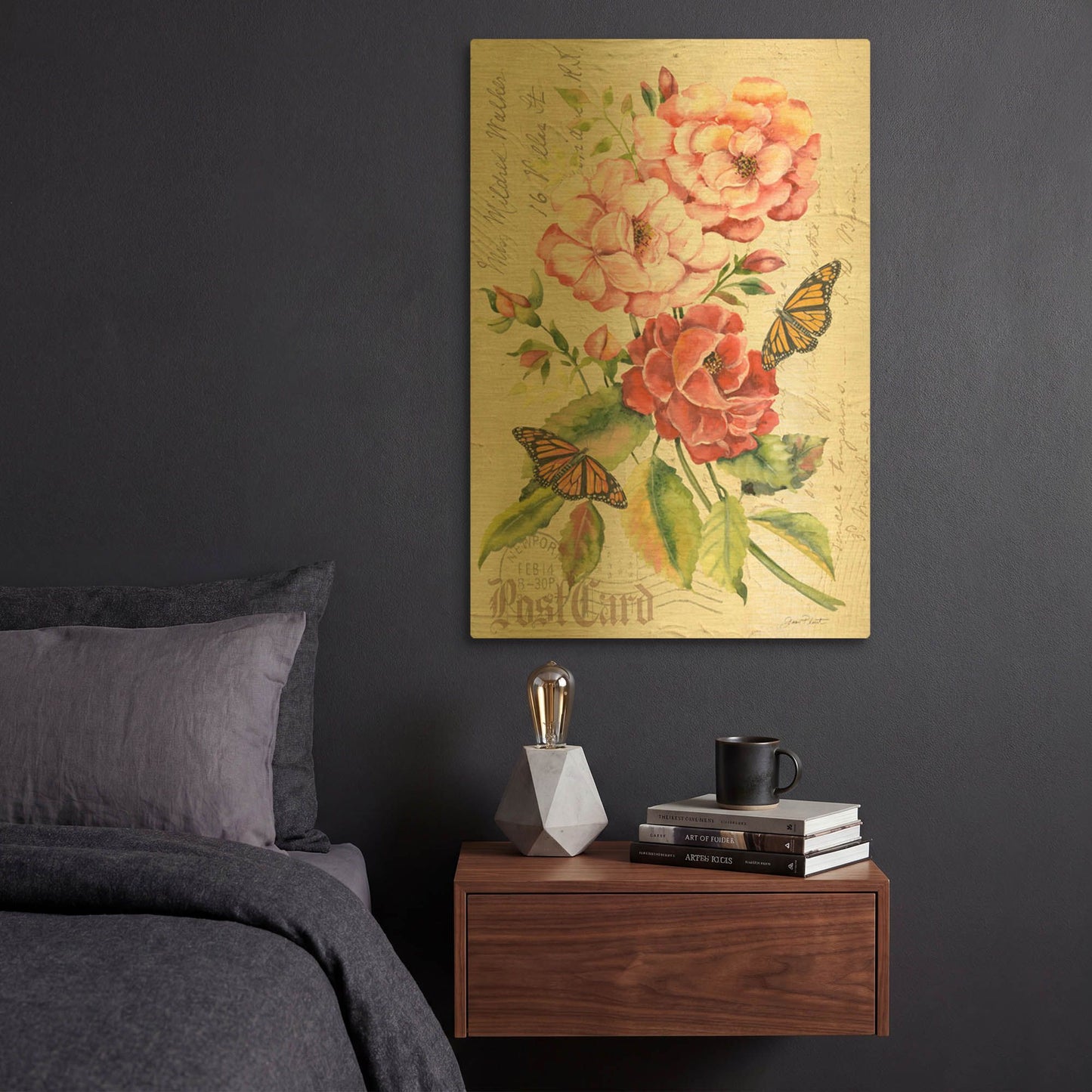 'Summer Rose Postcard A' By Jean Plout Gold Metal Wall Art