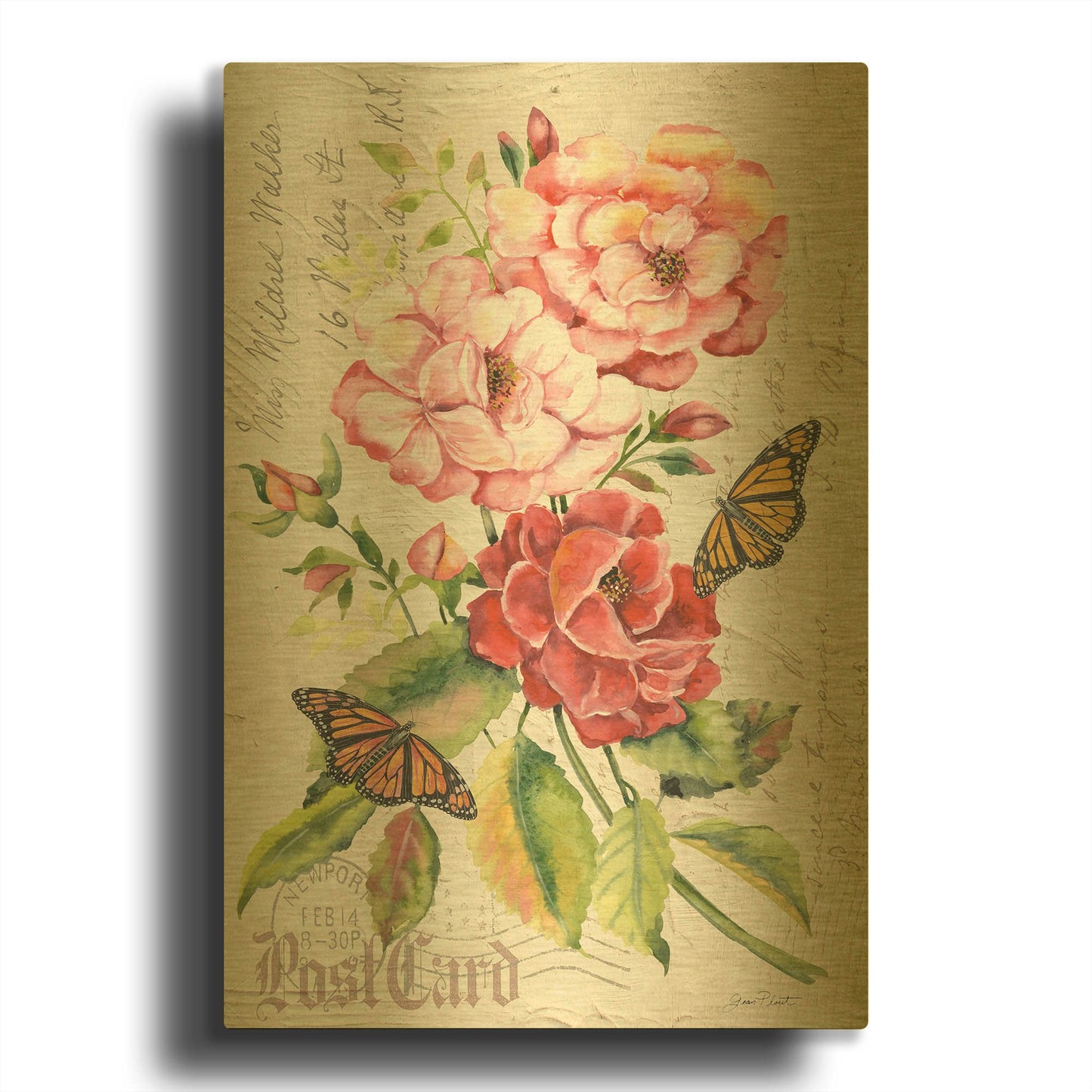 'Summer Rose Postcard A' By Jean Plout Gold Metal Wall Art