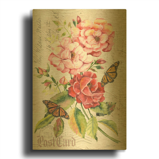 'Summer Rose Postcard A' By Jean Plout Gold Metal Wall Art