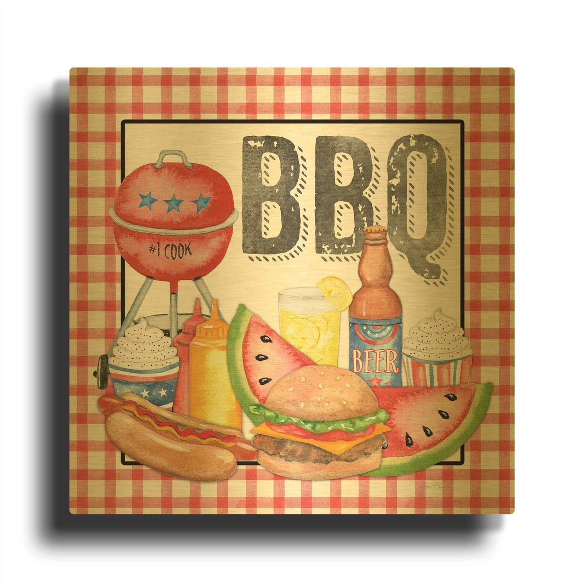 'Summertime BBQ 1' By Jean Plout Gold Metal Wall Art