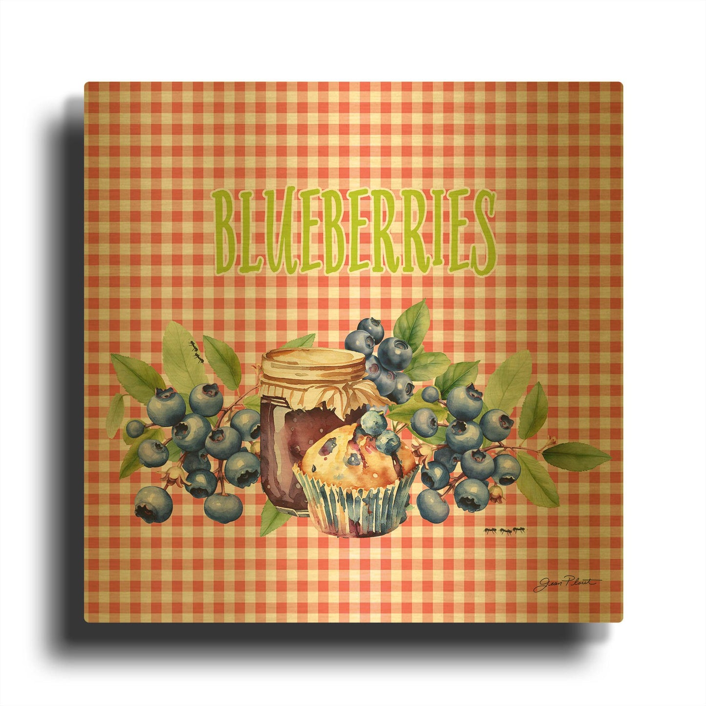 'Summertime Blueberries A' By Jean Plout Gold Metal Wall Art