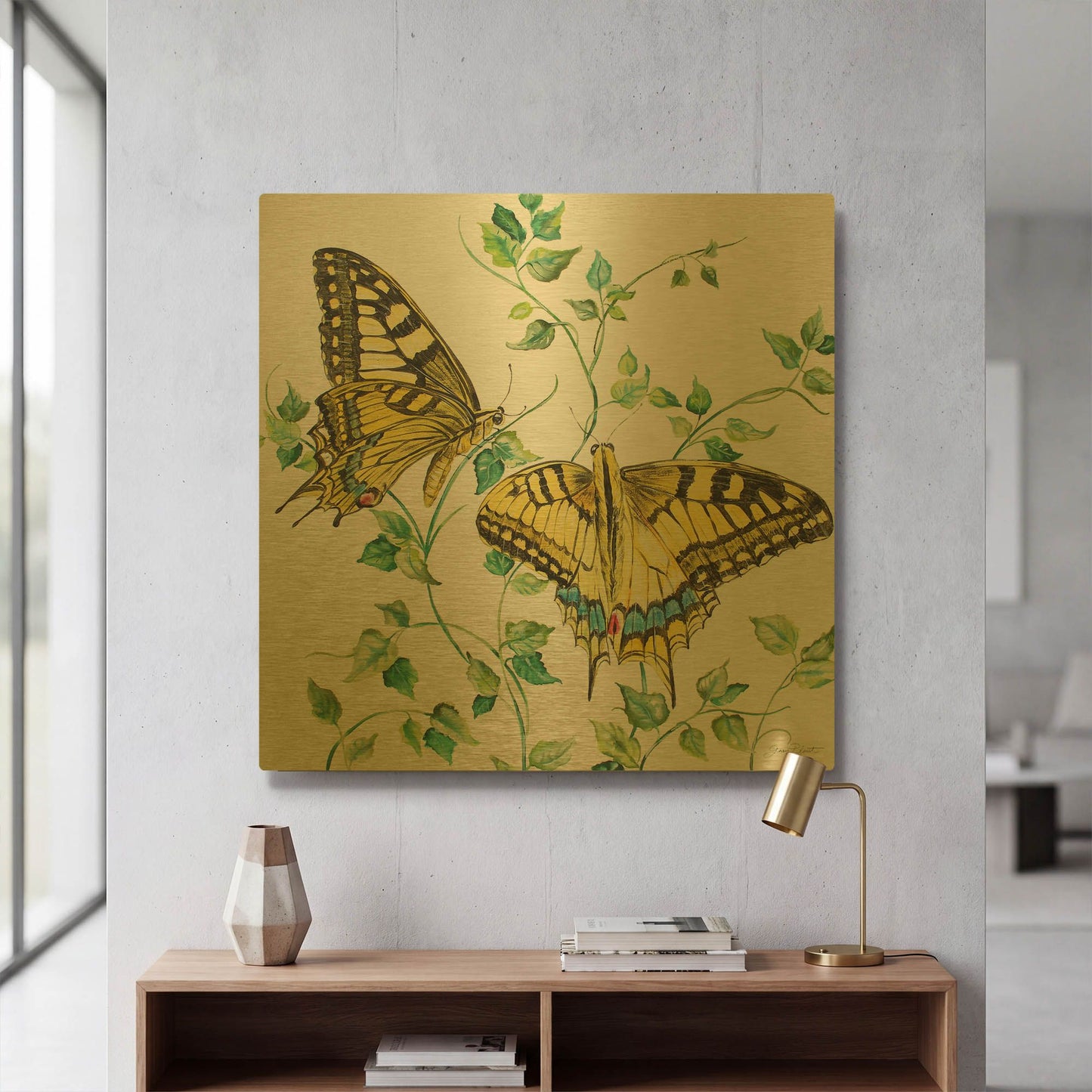 'Summertime Butterflies A' By Jean Plout Gold Metal Wall Art